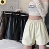 2025 Plus Size Women's High Waist PU Leather A-line Slimming Bootcut Shorts - Autumn/Winter Collection