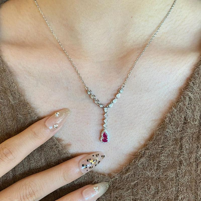 silver  full diamond creative ruby gourd necklace for women New in light luxury fashion collar chain wedding fine