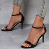 2025 Fashion Women's High Heels Sandals Thin Heels Heel Wrap One-length Strip Shoes Women Leisure Dress Sexy Sandalias De Mujer