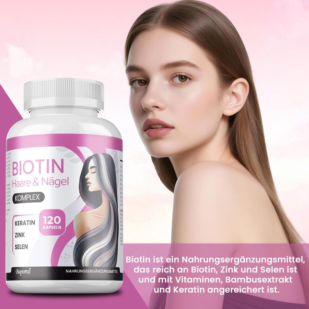 Buporai Biotin Complex Dietary Supplement Supports Healthy Hair and Nail Growth, Designed To Improve Hair Quality and Reduce Nail Breakage.