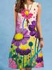 Summer Beach Floral Print Dress For Women Casual Sexy Sleeveless V-neck Loose Mini Dress Elegant Woman Short Dress Vestidos