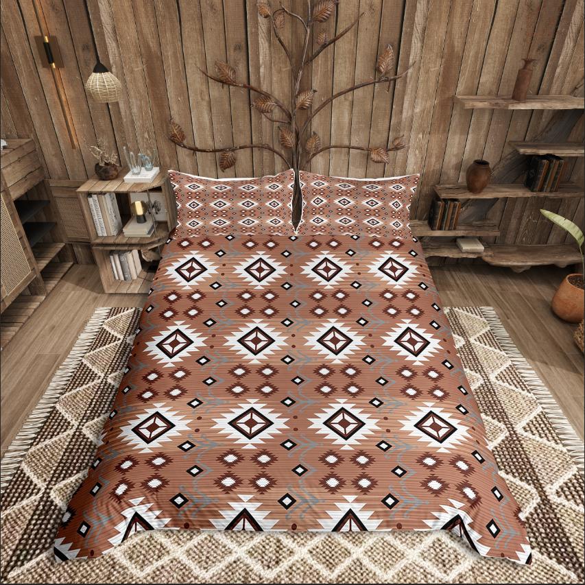 Homewish Tribal Aztec Duvet Cover Set,Bohemian Theme Bedding Set for Teens,exotic Style Decor
