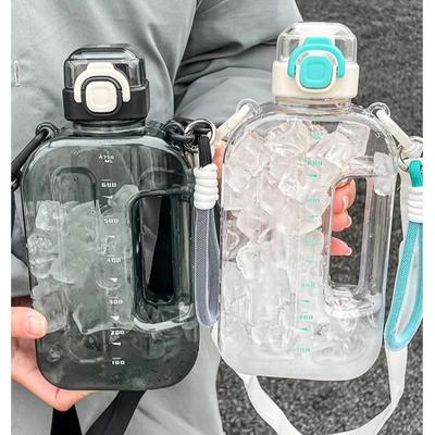 1Pcs Flat Square Transparent Water Bottle Portable Travel Canteen With Adjustable Strap Elegant Slim Bottle For Sport Camping