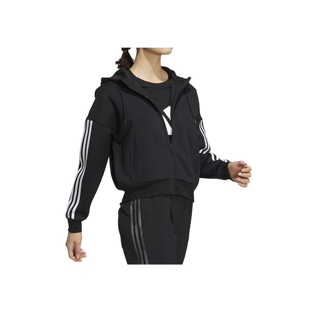 Adidas Three-Stripe Logo Print Hooded Jacket Women Jacket Black HM7046