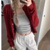 Fashion Casual Long Sleeve O-neck Knitted Cardigan Sweater Spring Autumn Loose Women Elegant Slim Fit Solid Color Top Office Thin Simple Short Coat