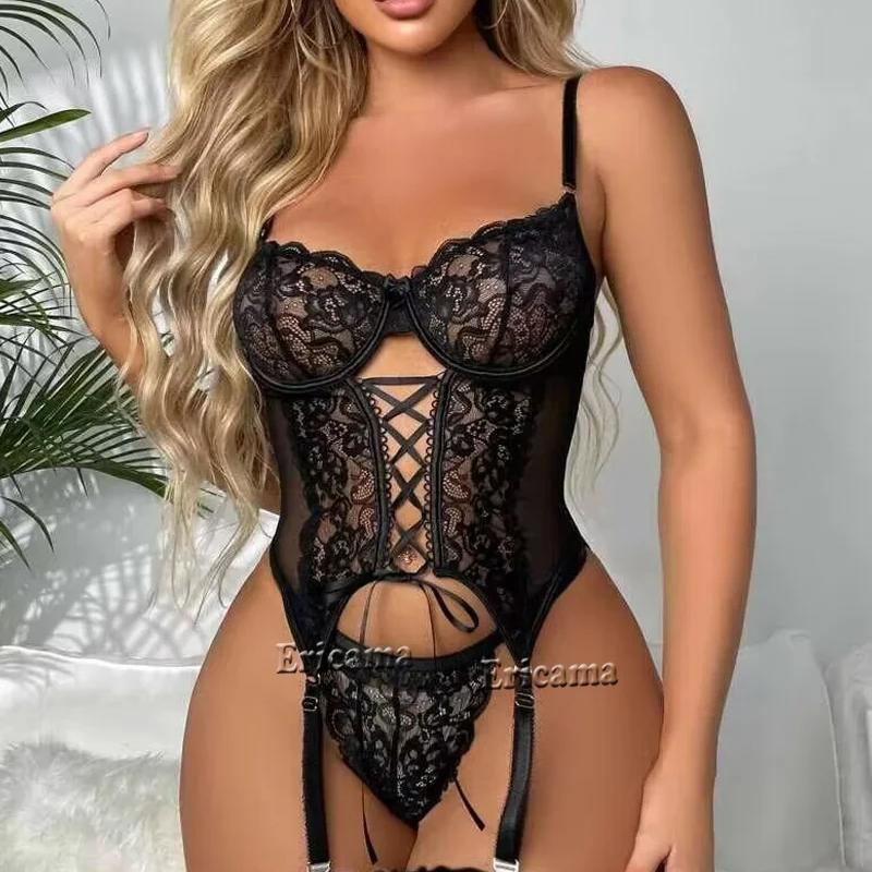 Underwear Sexy Lingerie Set For Women Lace Thong Set Bodydoll Sleepwear Bandage Bra Sexy Lingeries Set For Woman Outfit