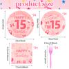 96 Pcs Pink 15Th Birthday Party Plates For Girls 15 Birthday Paper Plates Napkins Disposable Supplies Decorations Tableware Set F