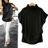 Summer Fashion Women Solid Color Loose Turtle Neck Short Sleeve T-Shirt Top