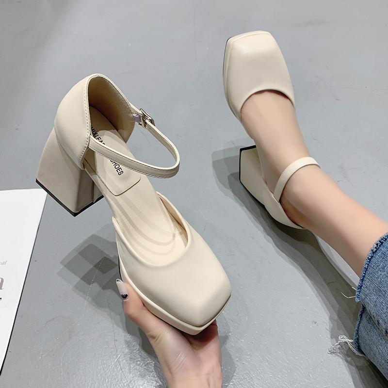 Spring and Summer New Waterproof Platform Simple Black Thick Heel High Heels Women's Thick Sole Elegant Shoes Heels Women