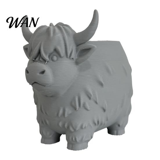 Nordic Style Flower Pot Highland Cow Planter, Large Diameter Pot, 3D Yak Planter Shape PLA Desktop Home Decor Log Cabin серый