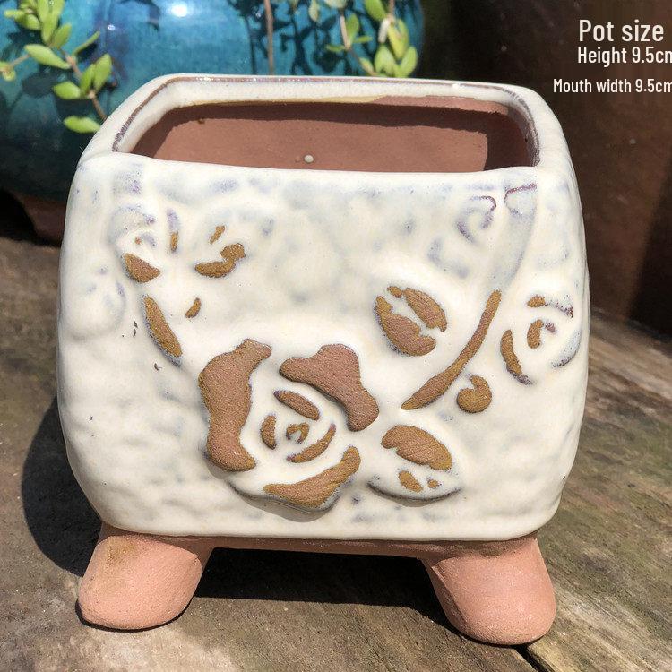 Handmade Large Coarse Pottery Succulent Flower Pot – Round Purple Sand Ceramic Planter