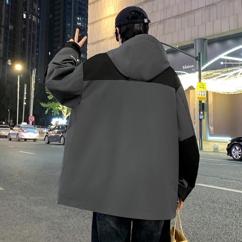 Spring and Autumn New Men's Korean Version Contrast Color Hooded Multi-Pockets Stylish Couple Internet Celebrity Same Style Fashion Jacket
