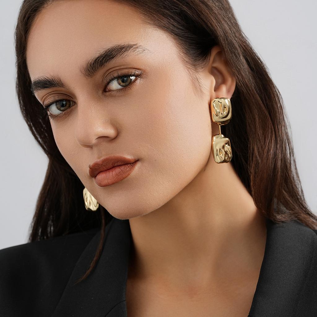 Stylish Geometric Crossborder Earrings Chic Gold Alloy Plated Statement Pieces