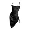 Vestito a Sottoveste con Spalline Sottili Schiena Scoperta Donna Monocolore Arricciato Bodycon Mini Abito in Raso per l'Estate
