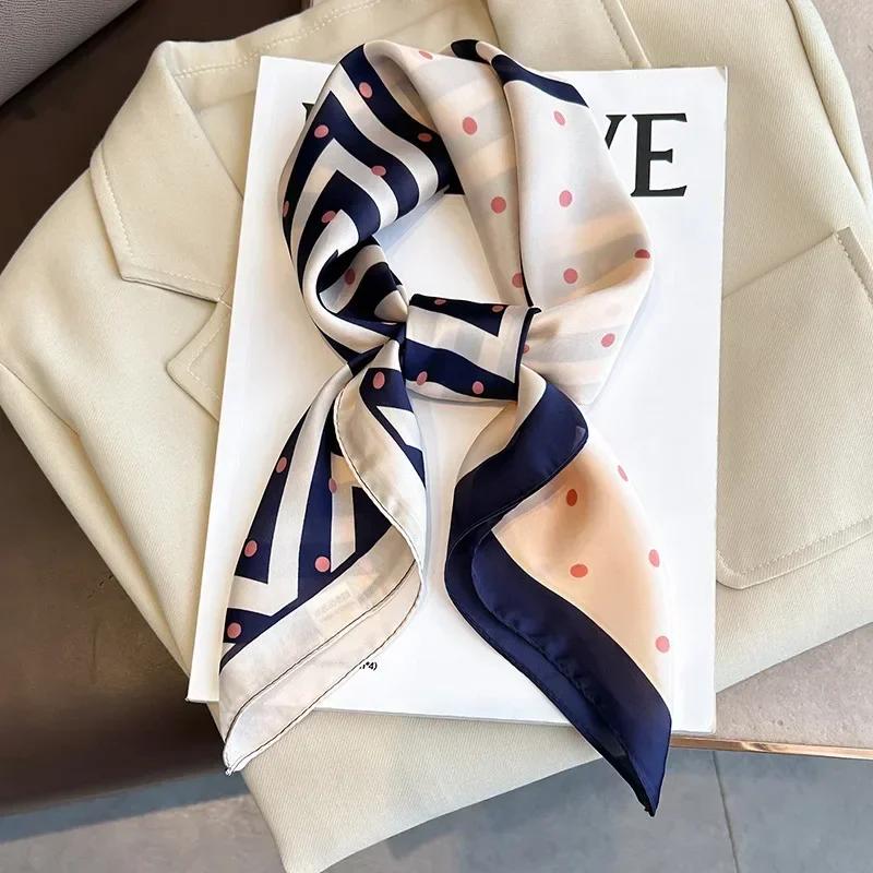 Retro Polka Dot Montage Silk Square Scarf Women Soft Satin Hairband Neckerchief Hijab Lady Headband Foulard Bag Ribbons Kerchief