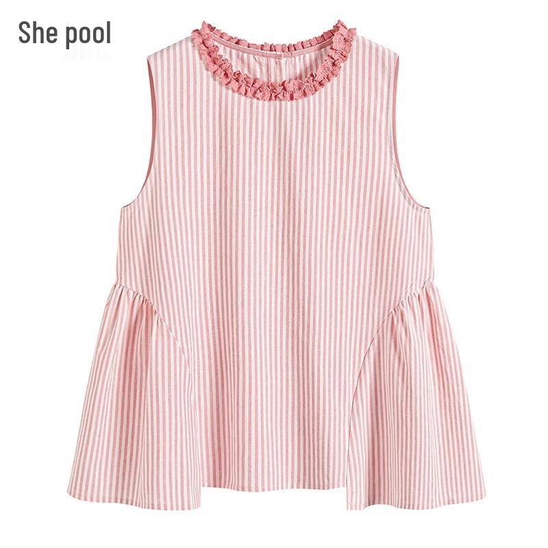 Tachiya Women s Loose Fit Striped Round Neck Blouse M