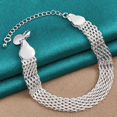 Women Bracelet Adjustable Braided Hollow Out Silver Color Polished Wide Couple Bangle Daily