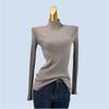 Winter Knitted Soft Glutinous Skin-friendly Solid Slim Fit High Elastic All-Match Knit Sweater Sunken Stripe Long Sleeve Bottoming Shirt Women Clothes