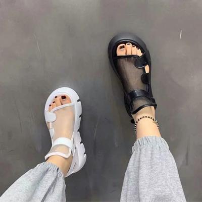 Sandals Women 2024 Summer New Fashion Thick-bottomed Breathable Eugene Yarn Mesh Magic Paste Roman Sandals Hook & Loop