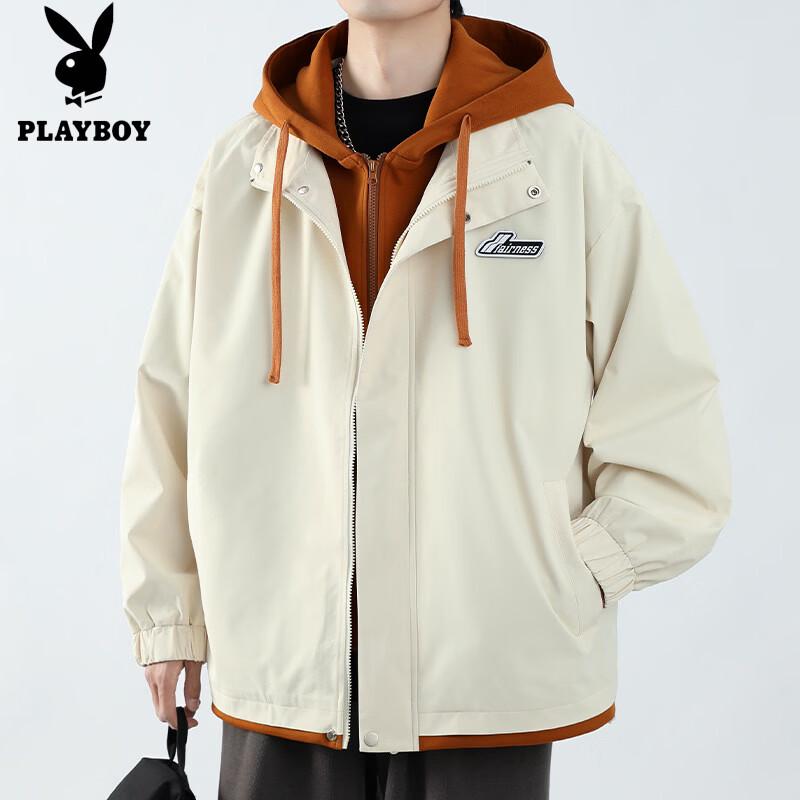 Playboy Men s Faux Two-Piece Hooded Baseball Jacket 2XL