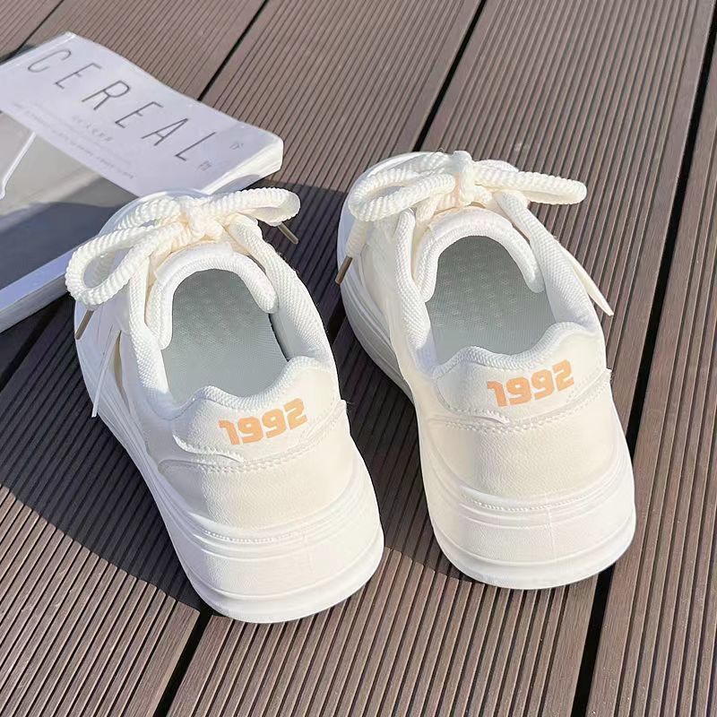 High-value Milk Fufu Little White Shoes for Women's 2025 Spring New Versatile Student Sports Thick-soled Heightening Casual Board Shoes