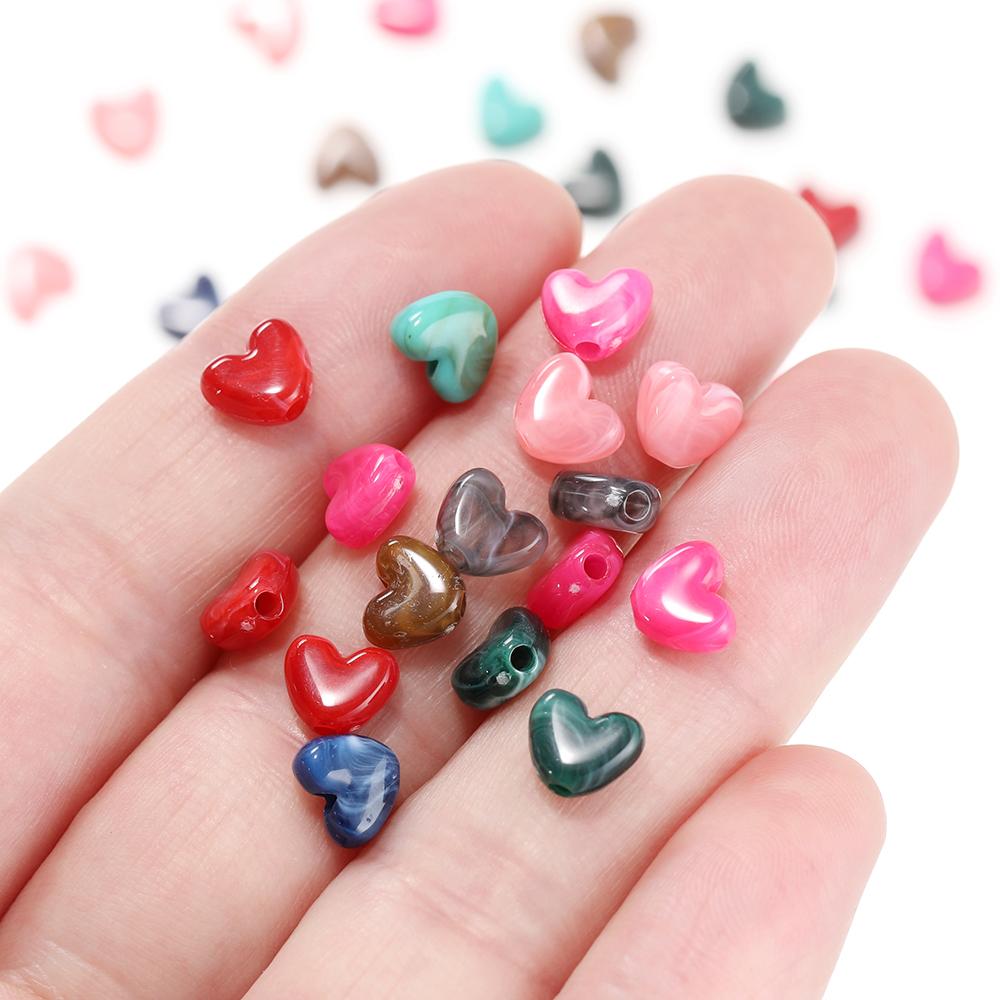 50pcs/Lot 8mm Acrylic Heart Bead Imitation Stone Loose Spacer Beads for DIY Bracelet Necklace Jewelry Making Accessories