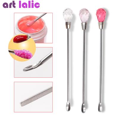 Bastão de mistura para arte em unhas de cristal, espátula de aço inoxidável, haste de agitação, colher para mistura de cores de esmalte em gel acrílico