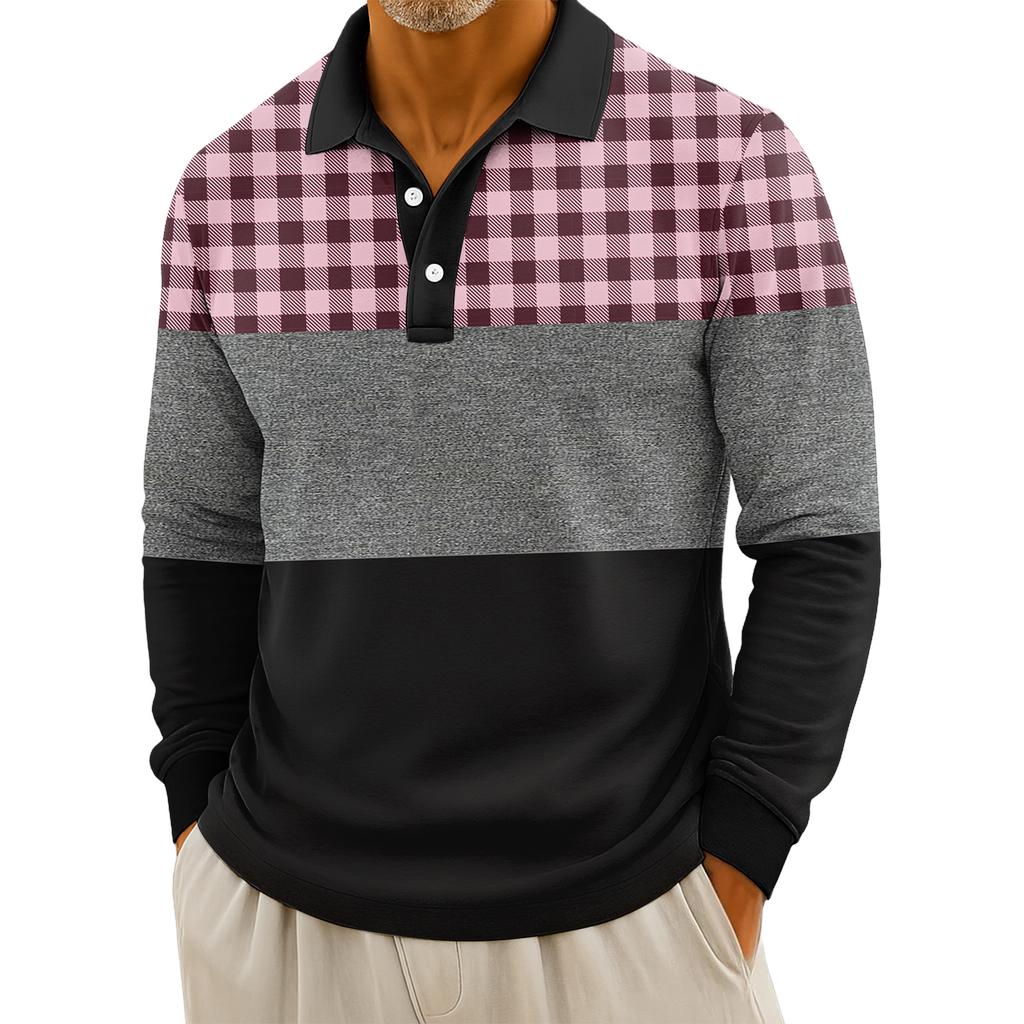 Men's Casual Striped Print Button-Up Long-Sleeve Tops