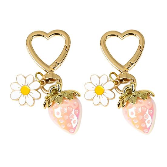 

2 шт. акриловый брелок в виде цветка клубники, прочный портативный металлический брелок в виде сердца любви, держатель для сумки, рюкзака, подвесное украшение, подвеска