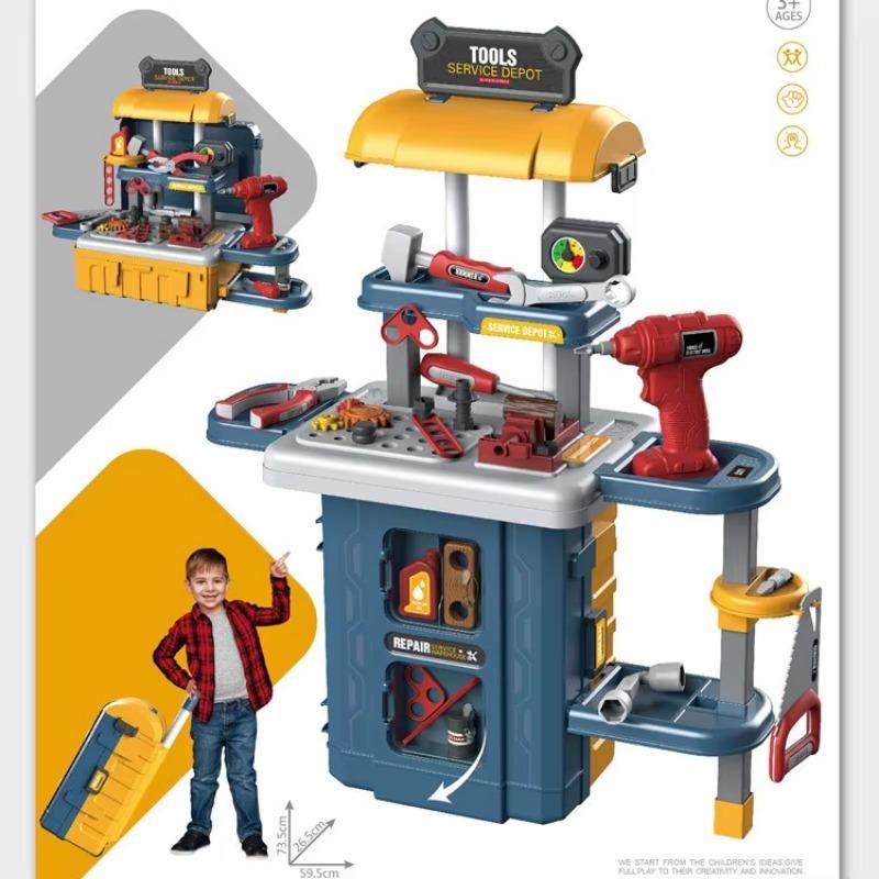 Repair Tool Set for Kids Tool Set Trolley Case with Realistic Lights & Sounds Toy Drill Wrench Kitchen Toy Set for Girls Boys