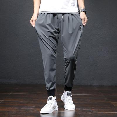 Lace Up Leggings for Men's Elastic Casual Pants, Korean Version for Men and Teenagers, Loose Fitting Cropped Pants, Summer Ultra-thin Ice Silk Pants