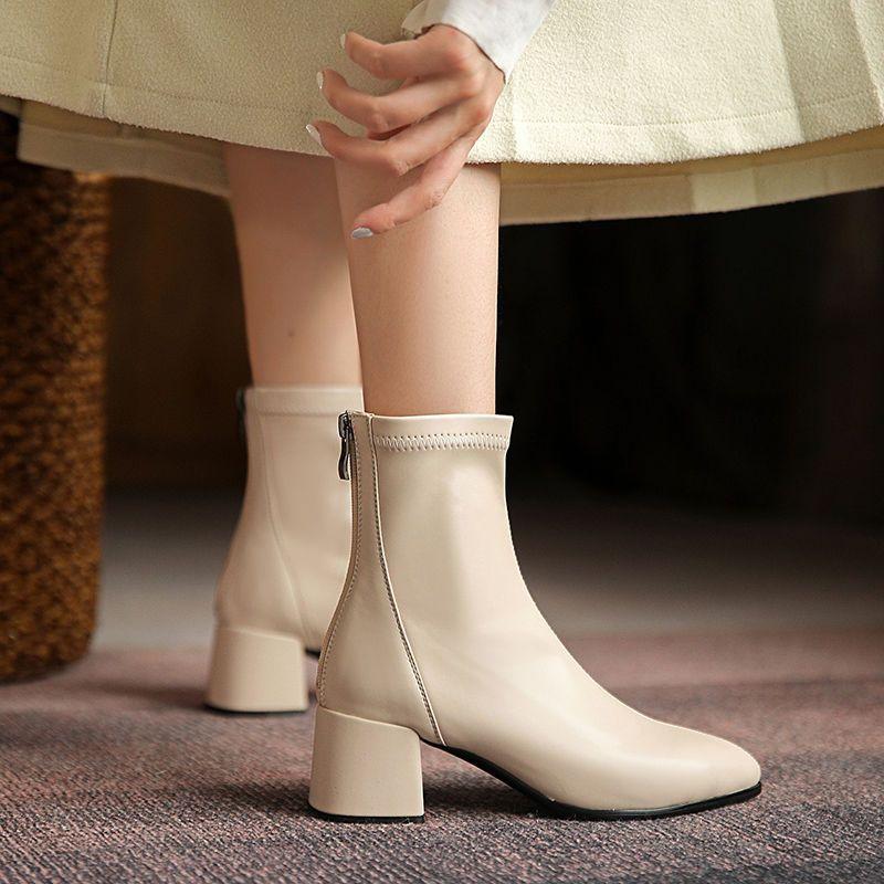 Herbst und Winter neue kleine Größe Martin Stiefel Damen 313233 elastisch dünn spitz große Größe Damen Kurzstiefel 41-43 dicker Absatz 40