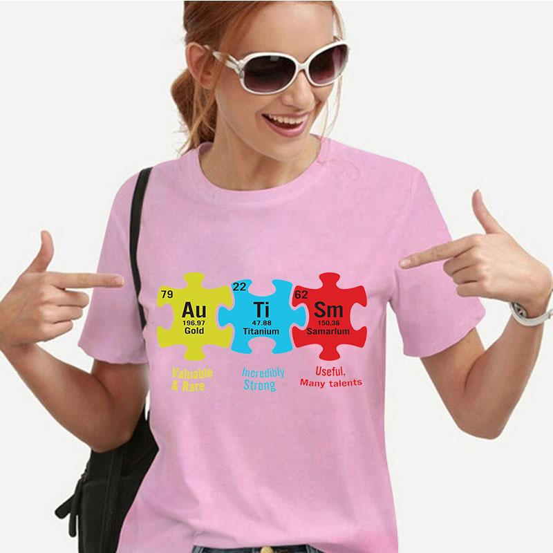 TShirt for Women Autism Puzzle Piece Tshirt Y2k Graphic Autism Awareness Print Tops Short Sleeve Tee Casual Harajuku Streetwear