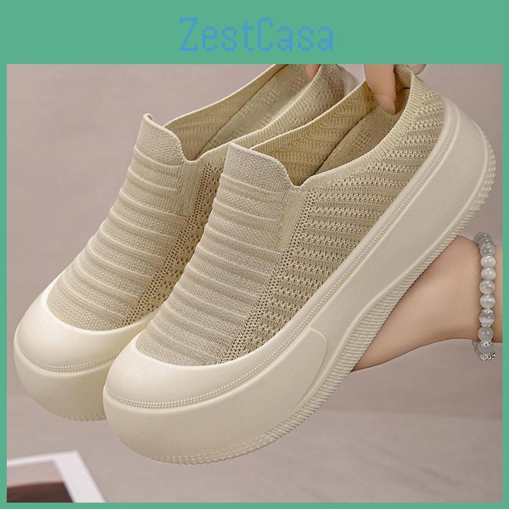 Breathable Summer One Foot Womens Thick Soled Shoes For Wearing Slippers Solid Color Versatile Height Increasing Shoes For Womens Summer Shoes
