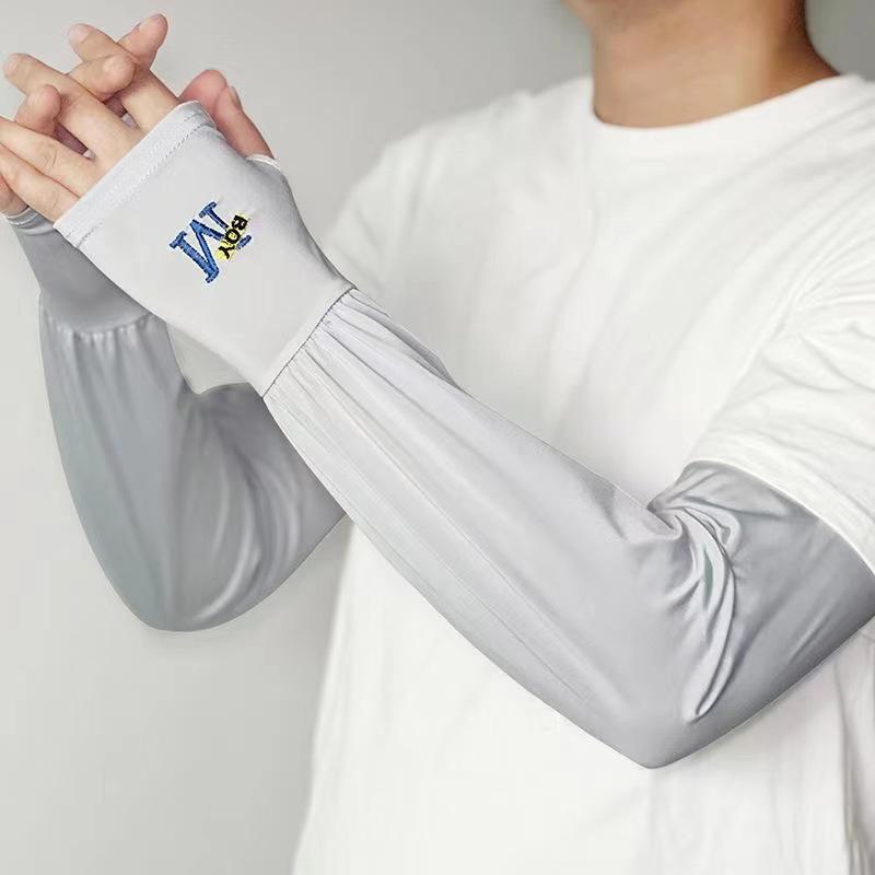 

Men s Breathable Ice Silk UV Protection Arm Sleeves with M Logo One Size