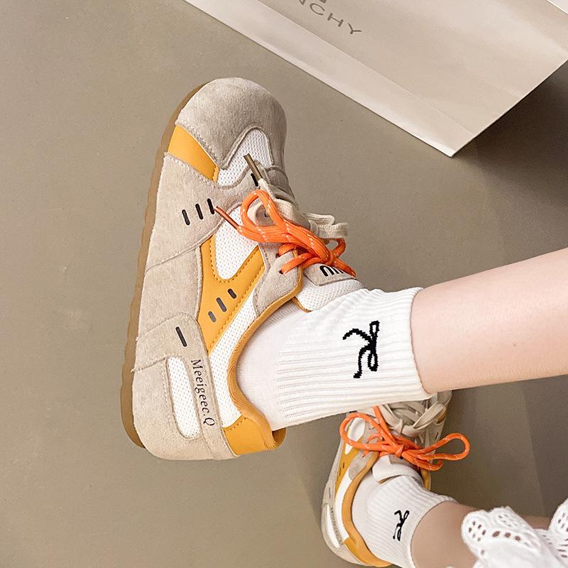 

Супермягкие и дышащие~ Двухцветные ленточные кроссовки на плоской подошве для тренировок в немецком стиле женские 2025 весна и лето увеличивающие рост сетчатые спортивные и лей 40 оранжевый