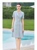 Chic Double-Breasted Slimming Summer Work Dress with Suit Collar and Short Sleeves