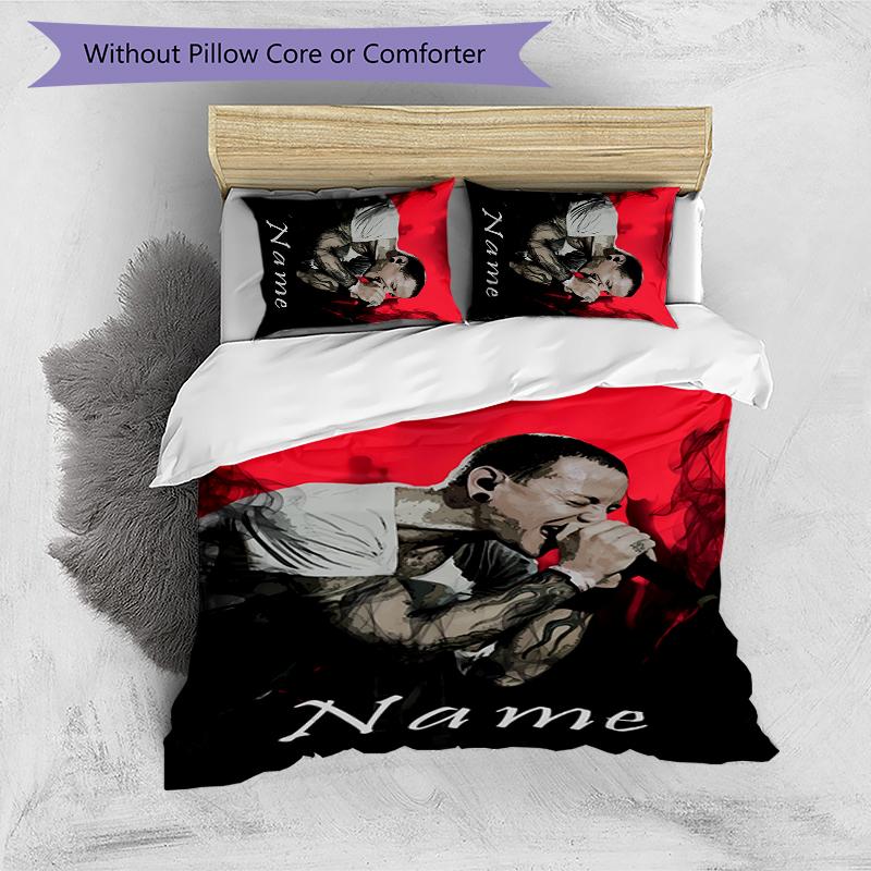 3pcs Custom Name Cartoon Linkin Park Bedding Set Duvet Cover Closure Includes 1 Duvet Cover & 2 Pillowcases for All Seasons Bedroom Decor