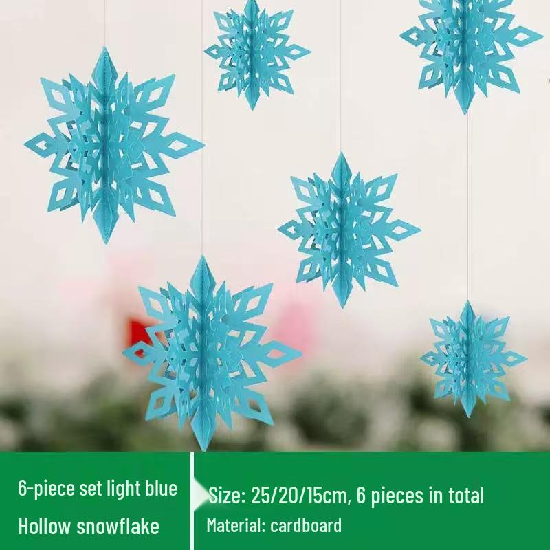 Set of Six 3D Paper Snowflake Hanging Decorations for Store Windows