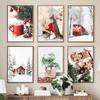 Wall Art Canvas Painting Christmas Tree Red House Squirrel Deer Living Room Decoration Posters And Prints Home Wall Pictures