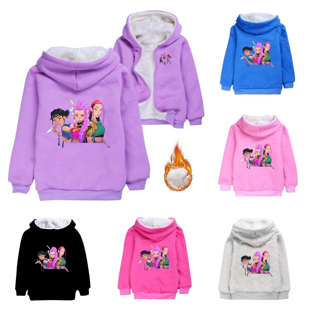 5037 Winter Warm Clothes Kids Girls Kpop Zoey Mira Rumi Print Casual Long Sleeves Velvet Jacket