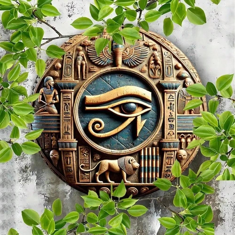 Vintage Horus Eye Metal Wall Art Hand Carved Rustic Home Decor