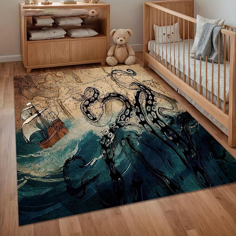 

Antique Octopus Designed Non Slip Carpet for Floor Mat in Living Room Bedroom and Gaming Room As Well As Spring Decorative Gifts 40cm x 60cm