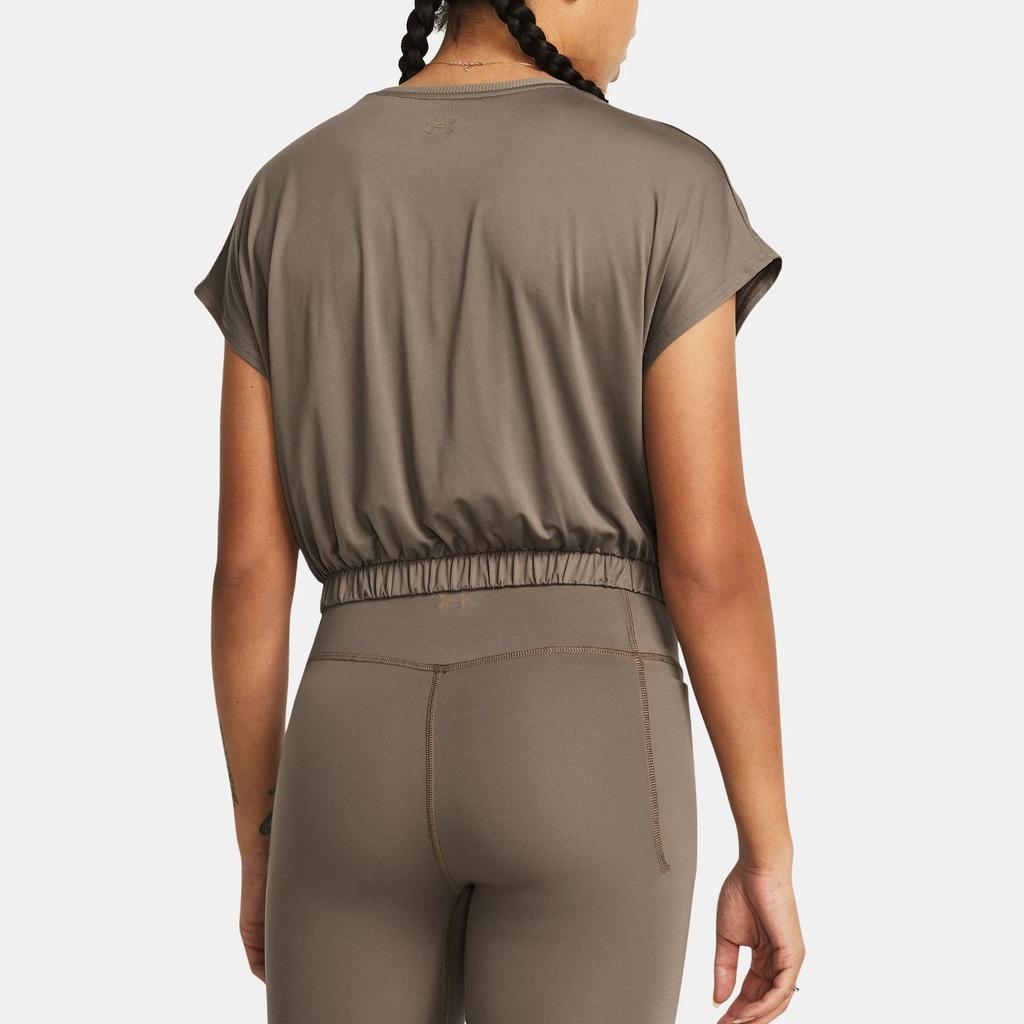 Under Armour UA Meridian Bubble Hem Crop Solid Color Short Sleeve T-Shirt Women Tops Linen 1384204-200