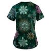 Ladies' Fashionable V-neck Pocket Short Sleeved Christmas Tree Printed Caregiver Shirt