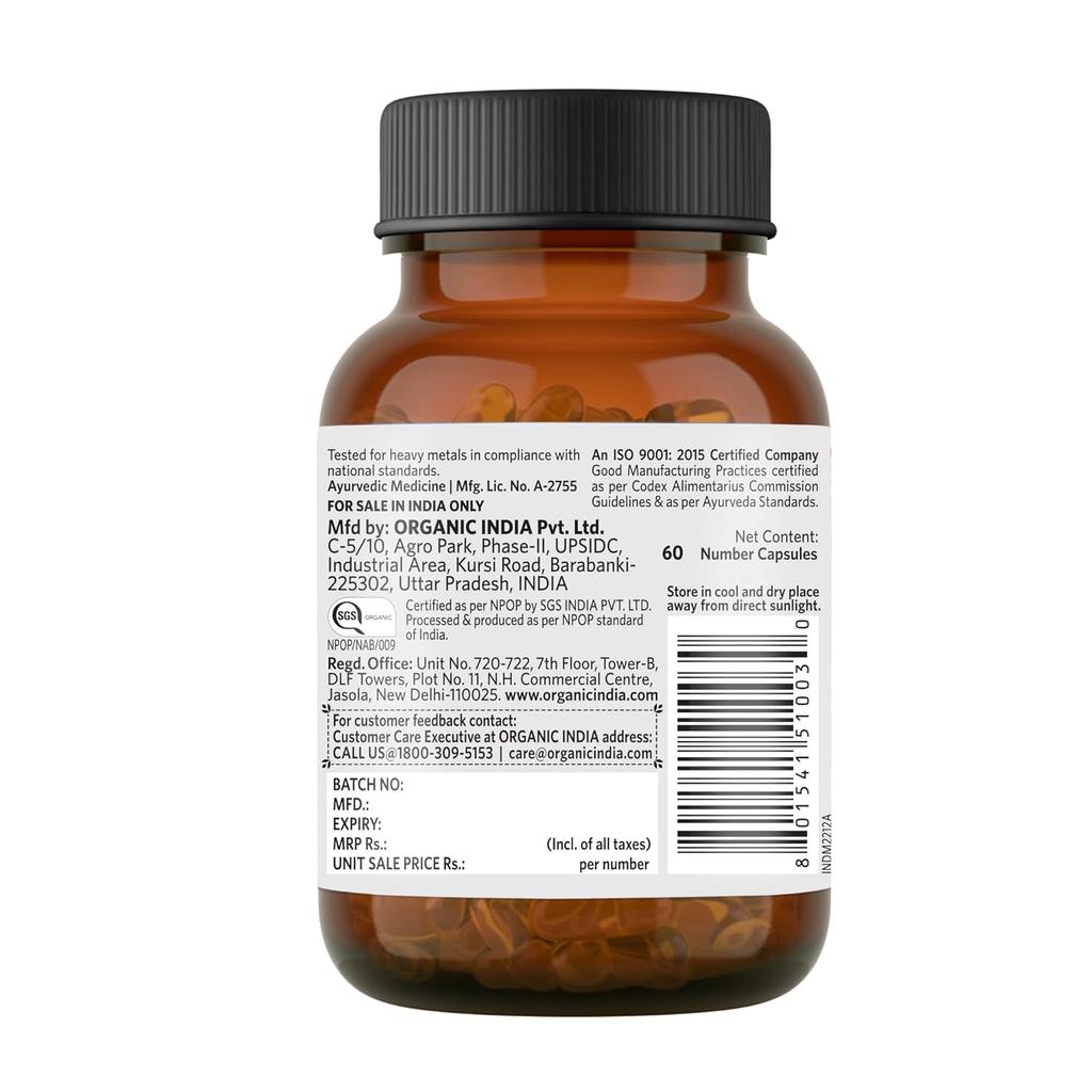 ORGANIC INDIA Moringa Capsules 60 Veg Capsules Bottle with Free Sample for Energy Stamina Wellness Support