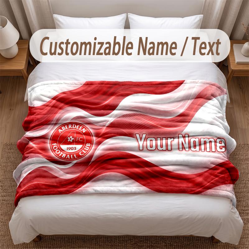 Aberdeen FC Printed Flannel Blanket Custom Name Text Soft Warm Throw For Bedroom Holiday Gift