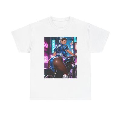 Chun-Li Biker T-Shirt - Unisex Schweres Baumwoll Gamer T-Shirt, Benutzerdefiniertes Street Fight Shirt