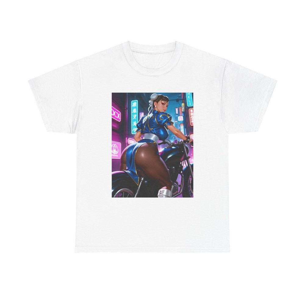Chun-Li Biker Tee - Unisex Heavy Cotton Gamer Tee, Custom Street Fight Shirt