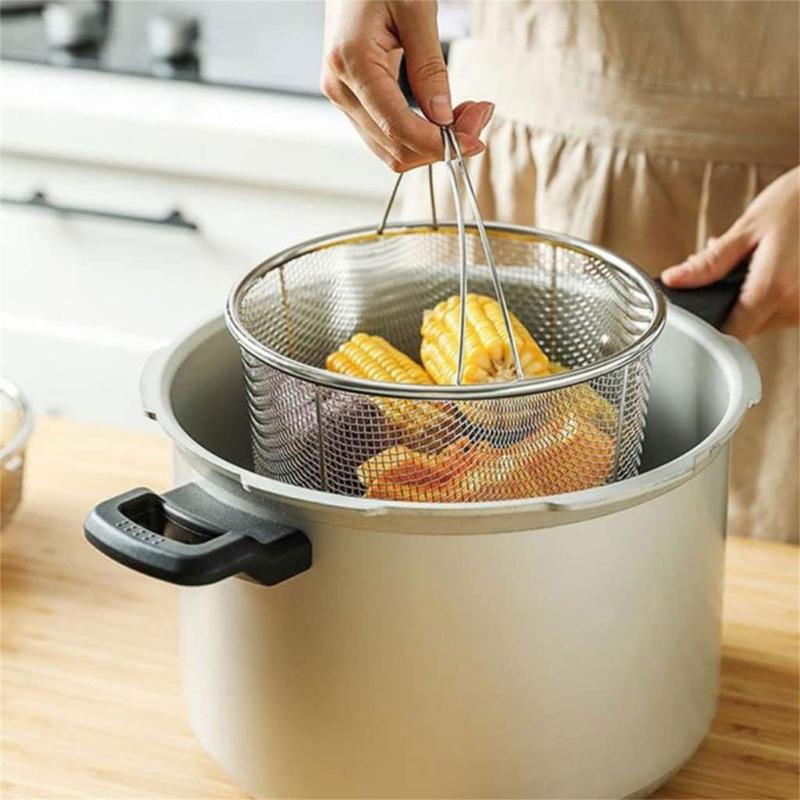 Cestello per Patatine Fritte in Acciaio Inossidabile Cestello Multifunzionale per Friggitrice Cestelli per Frittura ad Aria Perfetti per Friggere e Servire Delizie